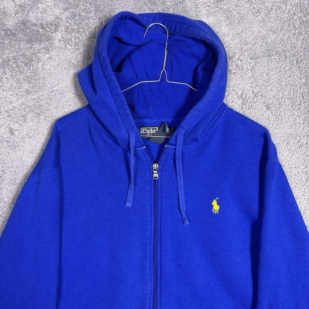 VTG Polo Ralph Lauren Hoodie Mens XL Thermal Yellow Pony Classic Preppy Y2K
